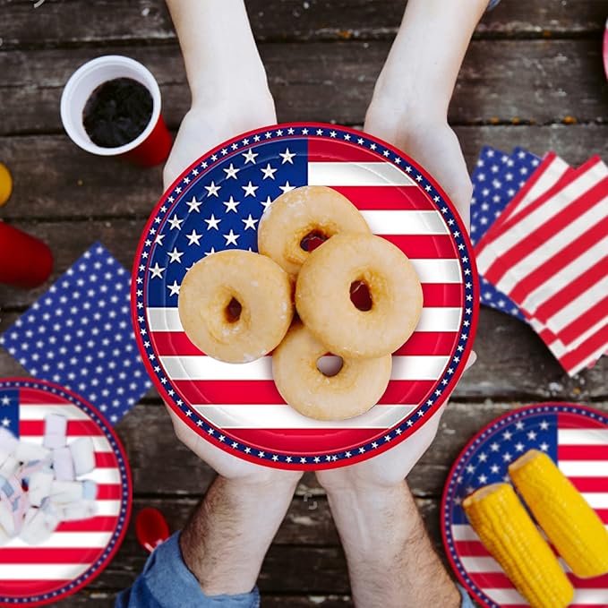 Gatherfun American Flag Patriotic Party Supplies Disposable Napkins and Paper Plates for Veterans Day Election Day 4th of July Independence Day Decorations, Serve 50