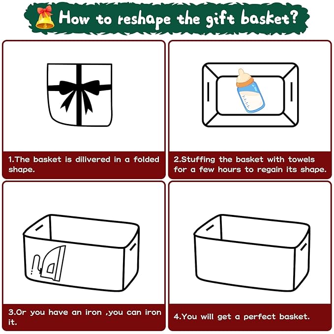 OIAHOMY Christmas Basket with Gift Bags and Ribbons, Woven Storage Basket for Decorations, Nursery, Pets - Green