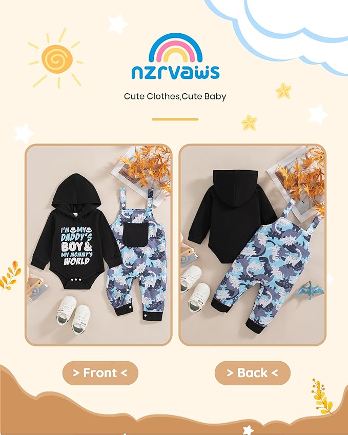 NZRVAWS Baby Boy Clothes Newborn Outfits Infant Romper Fall Winter Hoodie Pocket Pants Overalls Set NB-18M