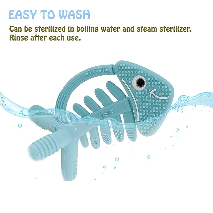 3in1 Infant Toys, Baby Teething Toys 0-3-6-12 Months, Teethers for Babies 3-6 6-12 Months for Teething Relief, Gift, Silicone,Sensory,Baby Toys 0-6 Months,USA Patent Pending,Fish Baby Blue