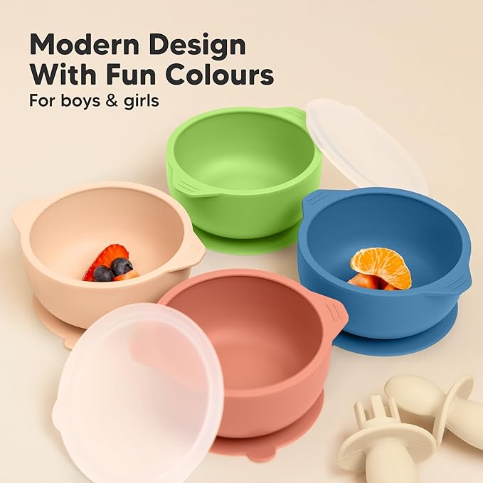 KeaBabies 2-Pack Baby Bowls with Suctions, Lids - Silicone Toddler Suction Bowls for Baby Boy, Girl, Kids, Food Grade Silicone, BPA-Free, Dishwasher Safe, Toddler Eating Essentials (Kea)