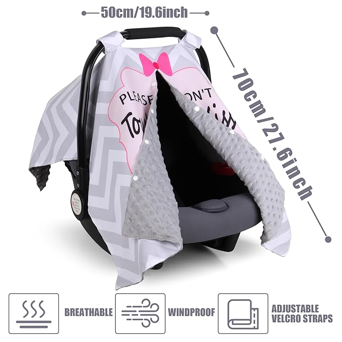 Metplus 2 in 1 Baby Car Seat Cover, Car Seat Canopy for Babies, Mom Nursing Cover, Minky Baby Carrier Covers, Newborn Boy Girl Shower Gift, Peekaboo Opening & No Touch Sign, Grey Stripes