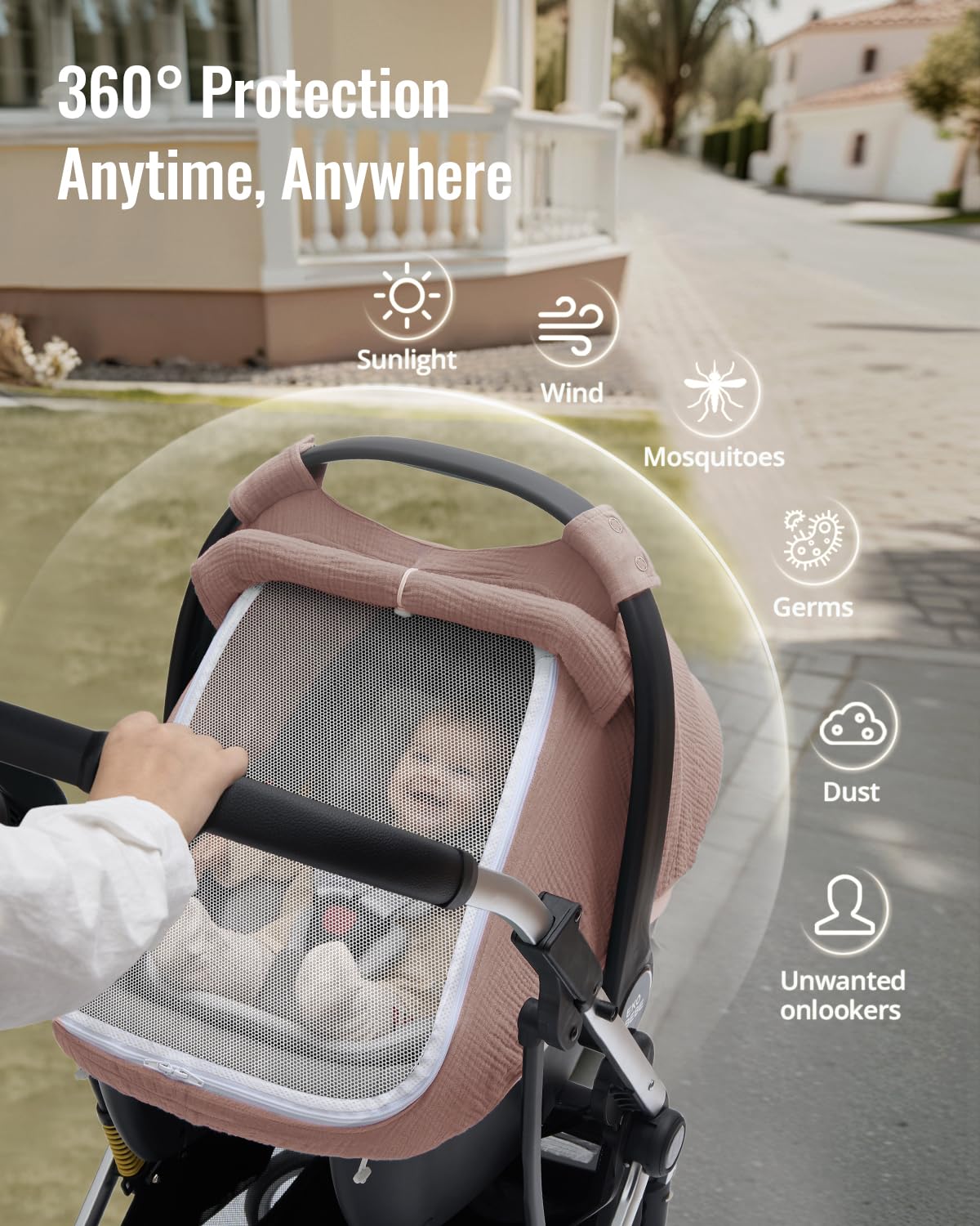 Blissful Diary Baby Car Seat Cover, Extra Large Mesh Window, Breathable Muslin Cotton, Infant Windproof Canopy, Must-Have Baby Gift - Roman Green