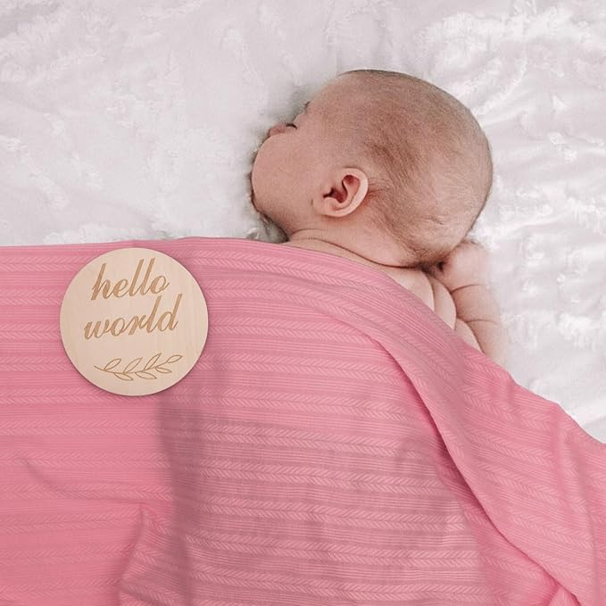 Newborn Receiving Blanket with Bow Hat Headband Wooden Card Set Wheat-Pattern Newborns Toddler Baby Boy Girl Nursery Swaddle Wrap