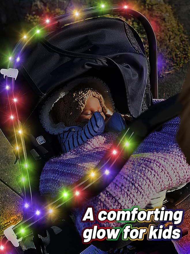 16.4FT Durable Baby Stroller Lights for Walking at Night, Make The Stroller Visible, with Cable Ties, LED Lights for Stroller Accessories Bikes, Multicolor