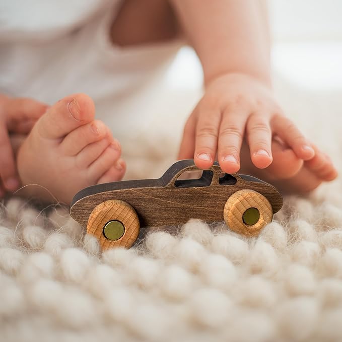BUSY PUZZLE Wooden Toy Car and Truck Set Montessori Toys for Toddlers Handmade from Natural Wood Gift for Boys and Girls