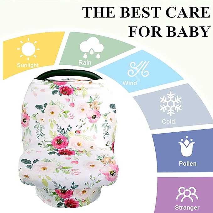Stretchy Baby Car Seat Cover for Baby Boys and Girls, Multiuse - Nursing Breastfeeding Covers, Shopping Cart/High Chair/Stroller Covers, Infinity Scarf, Car Seat Canopies