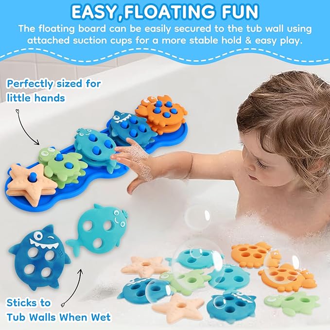 Baby Bath Toys, Mold Free Silicone Shape Sorting & Stacking Bath Toys for Kids Ages 1-3 with 10 Cute Floating Pieces, Color & Shape Sorter Toys Set for Toddler Early Learning Bathtub Fun Essentials