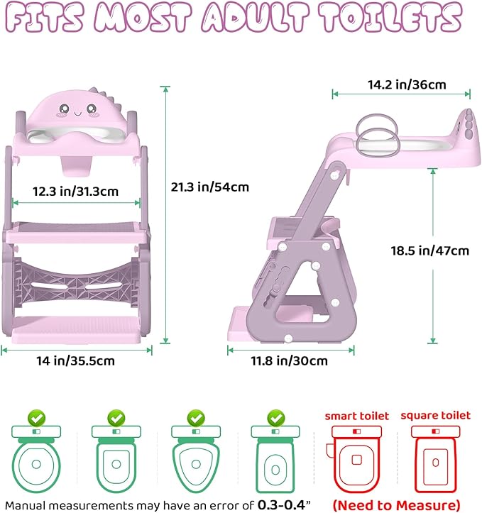 Potty Training Seat, Upgrade 2 in 1 Potty Training Toilet with Step Stool Foldable Toddler Toilet Seat for Kids Boys Girls Toddler Potty with Splash Guard Anti-Slip Pad Adjustable Ladder & Seat Height