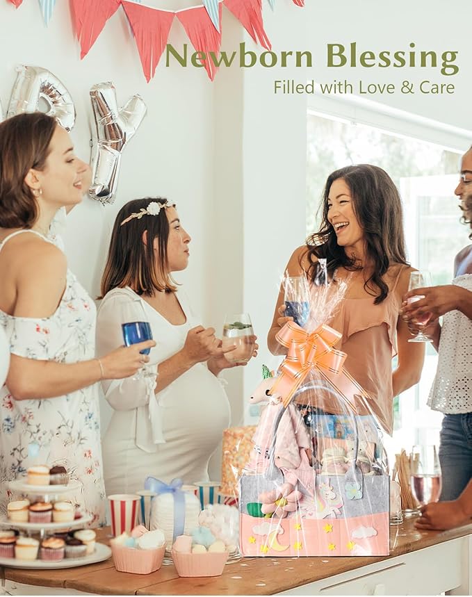 Coralogo Baby Shower Gift Basket - Baby Gift Set with Practical Diaper Caddy, Gifts for New Mom, Gender Reveal Gifts, New Born Essential Include Security Blanket Hat Bib Socks Mittens, Girl