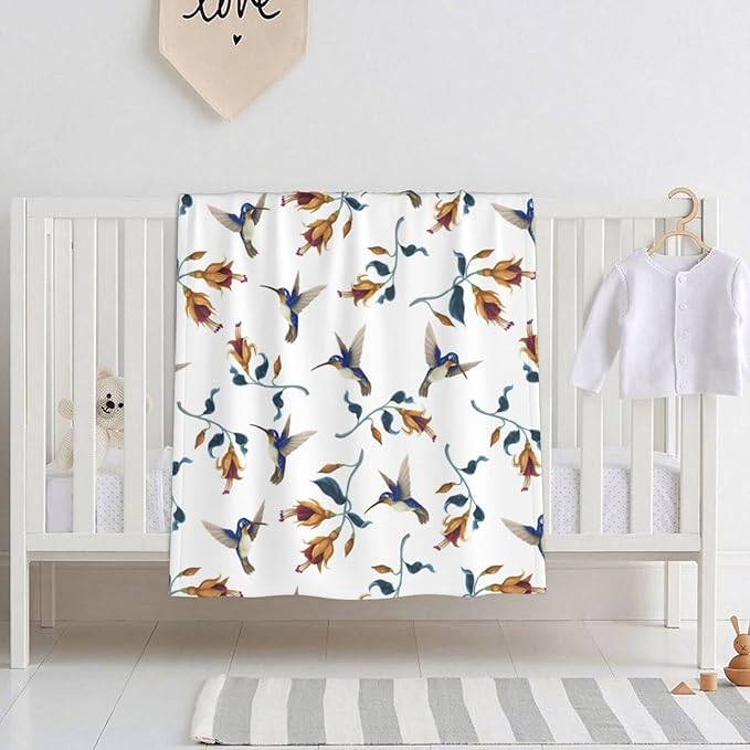 Baby Blanket Blue Hummingbird Flower Spring Vintage for Boy Girl Newborn 30x40 Inch Toddler Infant Nursery Throw Blankets Double Layer Comfy Soft Plush Stroller Crib Quilt