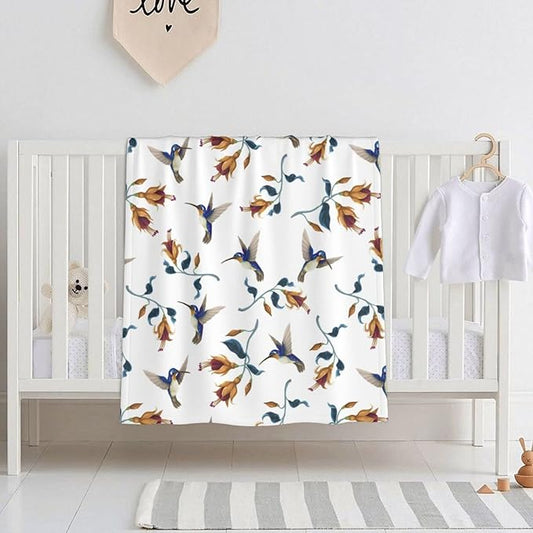 Baby Blanket Blue Hummingbird Flower Spring Vintage for Boy Girl Newborn 30x40 Inch Toddler Infant Nursery Throw Blankets Double Layer Comfy Soft Plush Stroller Crib Quilt