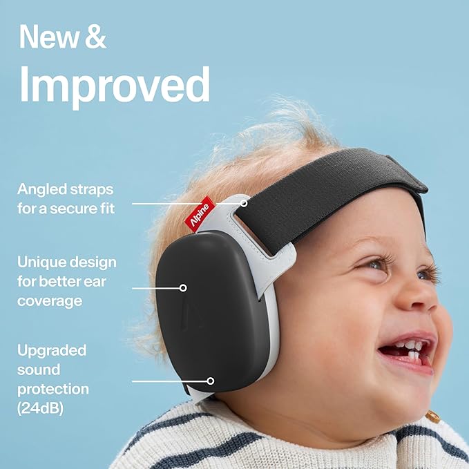 Alpine Muffy Baby Comfort - Protects Hearing for Babies and Toddlers - CE & ANSI Certified - Unique Headband for Safe fit & Comfort - Multi-adjustable for Ages 3-48 Months, 24dB Sound Reduction, Black