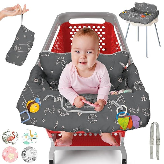 PILLANI Shopping Cart Cover for Baby, High Chair Cover for Restaurant Seat - Grocery Cart Cover for Baby Girl and Boy, Comfortable Cotton Buggy Covers for Babies - Padded Toddler Shopping Cart Cover