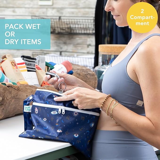 Bumkins Waterproof Wet Dry Clutch Bag for Baby, Travel, Swim Suit, Cloth Diapers, Pump Parts, Pool, Gym Clothes, Toiletry, Hook to Stroller, Pack for Daycare, Zip Bag, Packing Pouch, Evil Eye