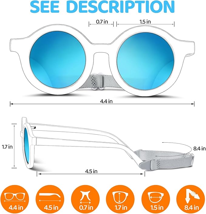 RIVBOS Baby Wrap Polarized UV400 Sunglasses - Soft Frame with Secure Strap for Infant and Newborn (0-24 Months) RBK069