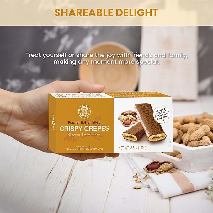 Natural Nectar Crispy Crepes Milk Chocolate & Peanut Butter, Pack of 4 - Irresistibly Delicious Treat, Perfect for Snacking or Desserts | Made with Real Belgian Chocolate