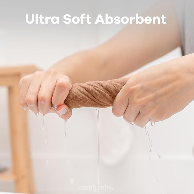 Comfy Cubs Muslin Baby Washcloths 10 Pack - Soft 6-Layer Cotton Wash Cloths for Sensitive Skin - 10"x10" Large, Gentle, Absorbent Infant Essentials for Newborn and Toddlers - Caramel