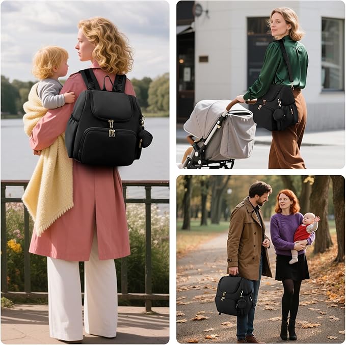 CEI-CEI Neoprene Diaper Bag Backpack Stylish Baby Maternity Bags Travel Tote for Mom with Insulated Pockets, Changing Pad, Stowable Shoulder Strap