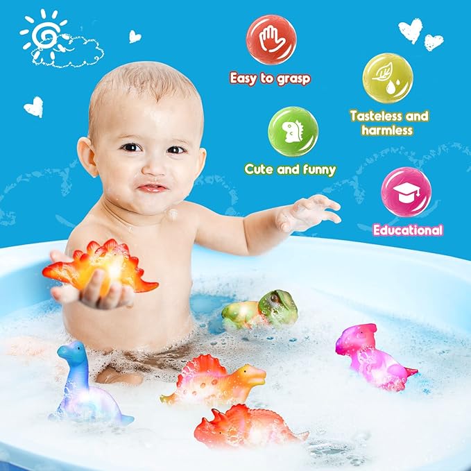 Baby Bath Toys for Toddlers 1-5, 6 Packs Light Up Floating Dinosaur Toys for Kids 1-5 Year Olds Boys Girls Halloween Xmas Birthday for Babies Age 1-5 Sensory Toys Preschool Bathtub Pool Shower Games