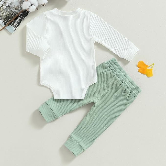 Newborn Baby Boy Girl Clothes Ribbed Knitted Long Sleeve Romper Pants Solid Cotton Infant Fall Winter Outfits 2Pcs