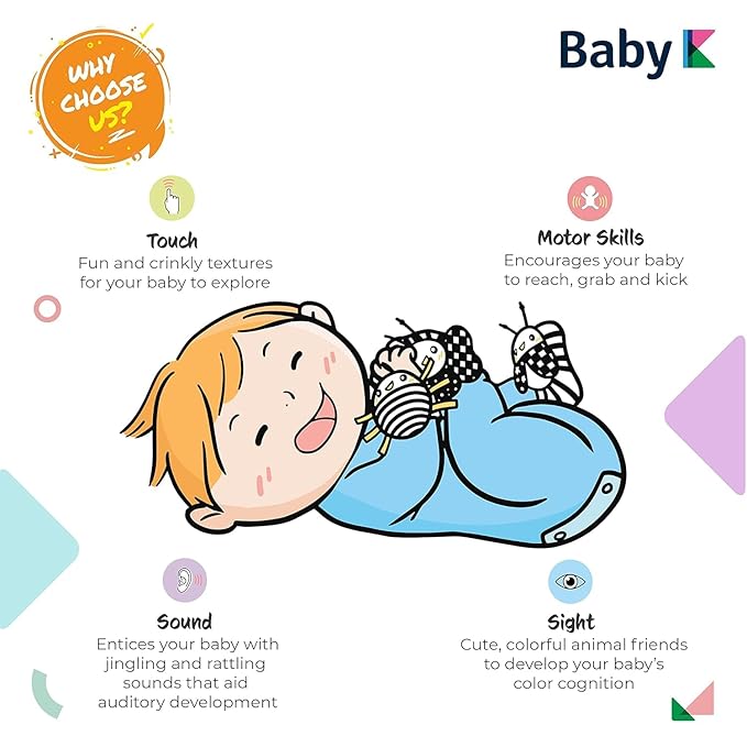 BABY K Rattle Socks & Wrist Rattles and Hand Rattle (Set E+ Flower) - Newborn Toys for Baby Boy or Girl - Brain Development Infant Toys - Hand and Foot Rattles Suitable for 0-3, 3-6, 6-12 Month Babies