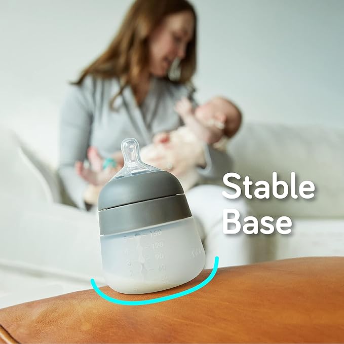 Nanobebe Flexy Silicone Baby Bottle, Anti-Colic, Natural Feel, Non-Collapsing Nipple, Non-Tip Stable Base, Easy to Clean 2-Pack, Sage, 5 oz