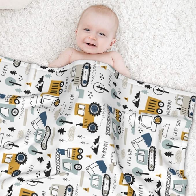 Baby Blanket Truck for Boy Girl Childish Excavator Newborn 30x40 Inch Toddler Infant Nursery Throw Blankets Double Layer Comfy Soft Plush Stroller Crib Quilt