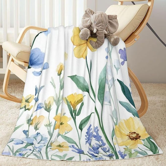 Baby Blanket Botanical Flower Watercolor Floral for Boy Girl Newborn 30x40 Inch Toddler Infant Nursery Throw Blankets Double Layer Comfy Soft Plush Stroller Crib Quilt