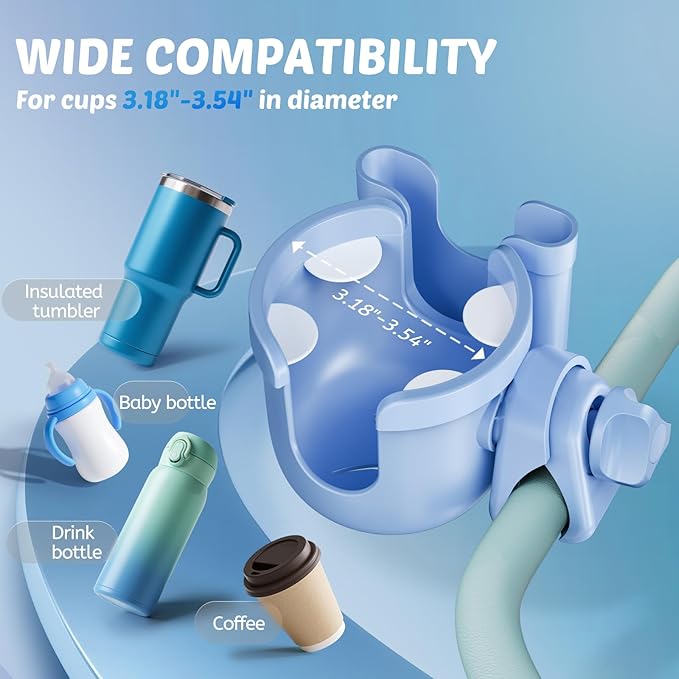 Stroller Cup Holder with Phone Holder, Guiseapue Cup Holder for Walker, Wheelchair/Bike/Rollator/Scooter Stroller Accessories for Uppababy, Nuna, Doona, Baby Travel Essential