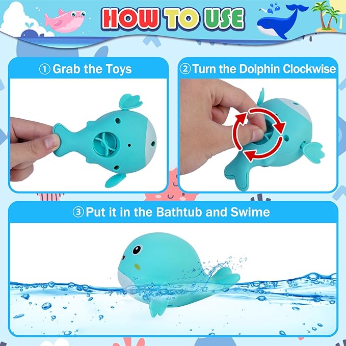 Baby Bath Toys 5 Pcs Set,Wind Up Bath Toys for Toddlers,Bathtub Toys for Kids,Dolphins,Crabs,Turtles,Ducks Floating Water Toys,Swimming Pools Toys for Boys Girls