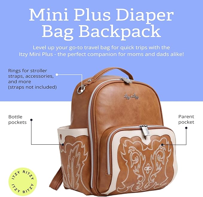 Itzy Ritzy Unisex Baby Mini Plus Diaper Bag, Saddle