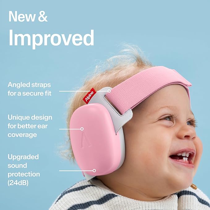 Alpine Muffy Baby Comfort - Protects Hearing for Babies and Toddlers - CE & ANSI Certified - Unique Headband for Safe fit & Comfort - Multi-adjustable for Ages 3-48 Months - 24dB Sound Reduction, Pink