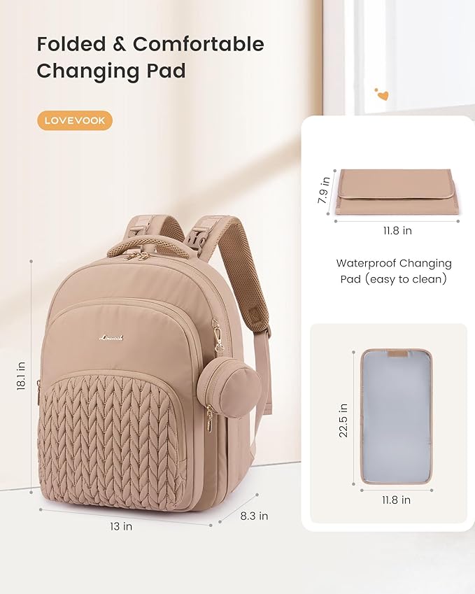 LOVEVOOK Diaper Bag Backpack, Baby Bag with Changing Pad for Mom Dad, Large Waterproof Mommy Bag with Stroller Buckles, Travel Essential with Pacifier Case & Insulated Bottle Pockets, Pink