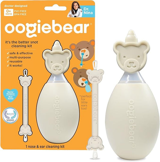 oogiebear BearPair Silicone Bulb Baby Nasal Aspirator and Ear & Nose Syringe, Safely Sucks Snot and Removes Mucus, Cleanable and Reusable, Grey