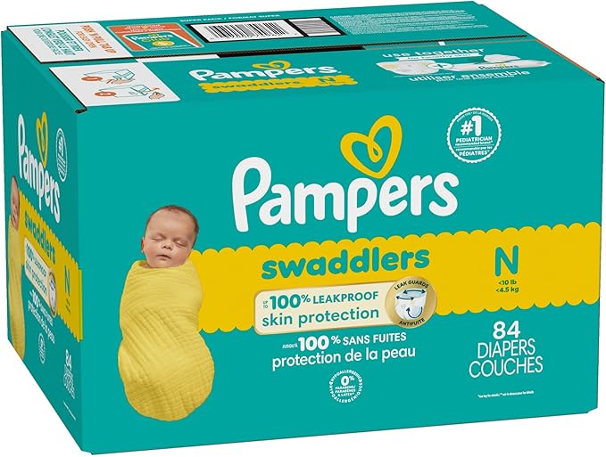 Pampers Baby Diapers - Swaddlers - Size 0, 84 Count, Ultra Absorbent Disposable Newborn Diaper