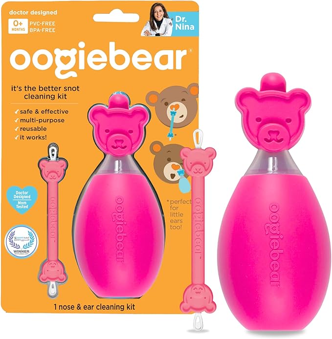 oogiebear: BearPair Baby Nose Cleaner & Ear Wax Removal Tool with Nasal Aspirator - Safe Booger & Earwax Removal for Newborns, Infants, Toddlers - Essential Baby Stuff, Diaper Bag Must-Have - Pink