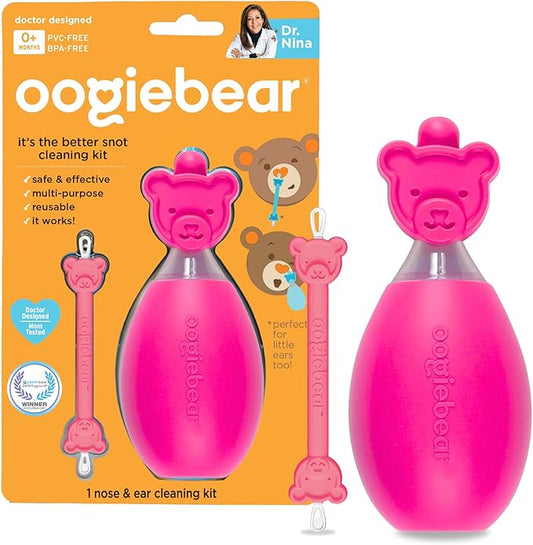 oogiebear: BearPair Baby Nose Cleaner & Ear Wax Removal Tool with Nasal Aspirator - Safe Booger & Earwax Removal for Newborns, Infants, Toddlers - Essential Baby Stuff, Diaper Bag Must-Have - Pink