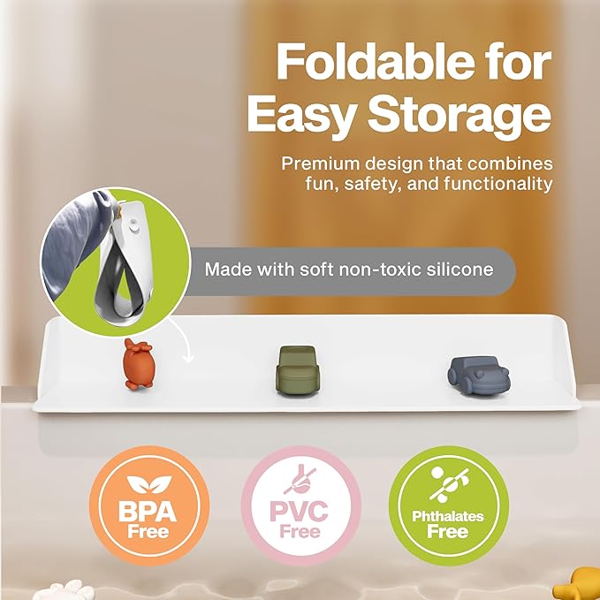 Original PlayPad, Bathtub Splash Guard Play Shelf - Toy Tray Caddy Holder Storage - Suction Cups Attach to Bath Tub - No Mess Water Spill in Bathroom for Toddlers Kids Baby (White)