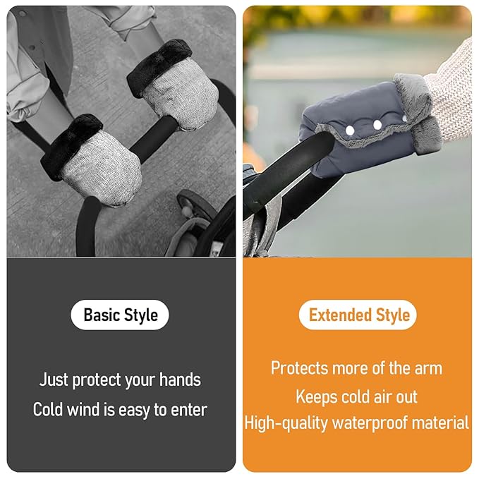 1 Pair Baby Stroller Gloves,Stroller Hand Muff Warm Gloves,Extra Thick Warm Waterproof Anti-Freeze Gloves for Parents Caregivers Carriage Handmuffs Stroller Accessories (Grey)