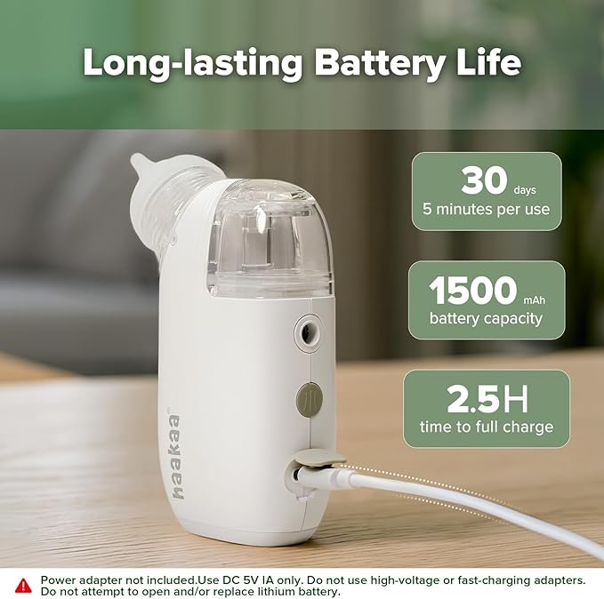 Haakaa Nasal Aspirator for Baby, 2-in-1 Electric Baby Nasal Aspirator with Sprayer β Baby Nose Sucker, Nose Sucker for Baby β 5 Adjustable Suction Levels up to 65kPa, Quiet, Music & Lights