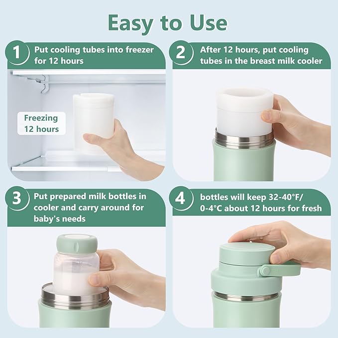 MYPIN 22oz Portable Breast Milk Cooler for Outdoor, 360° Cooling Tubes for 24 Hours with 2pcs Baby Bottles Reusable Storage Container, Larger Capacity Stainless Steel Travel Breastmilk Chiller