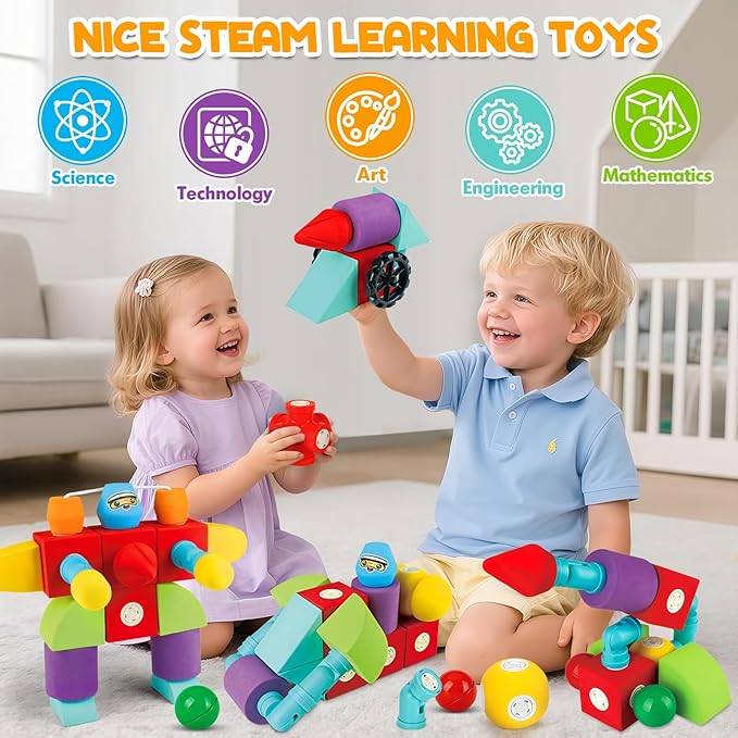 35 PCS Magnetic Foam Blocks for Kids, Large Magnetic Building Blocks for Toddlers 3+, Kids Bath Toys and Preschool STEM Educational Toys, Birthday for Boys & Girls 3 4 5 6+ Years Old