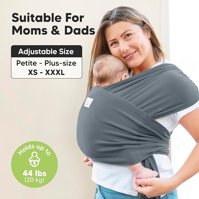 KeaBabies Baby Wrap Carrier Ring Sling - Easy to Wear, Adjustable D-Lite Baby Carrier Newborn to Toddler, Infant Carrying Shirt, Hands Free Bonding, Breathable Fabric Wearing Wrap (Midnight Gray)