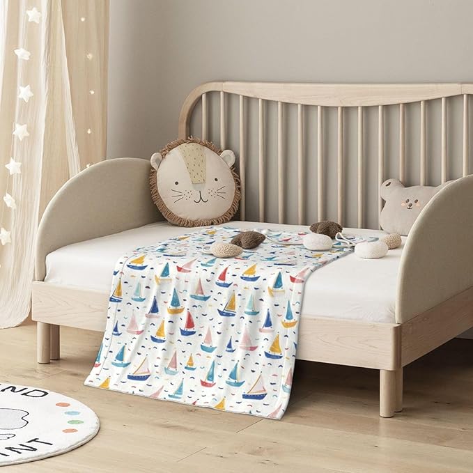 Baby Blanket Boats Childish for Boy Girl Newborn 30x40 Inch Toddler Infant Nursery Throw Blankets Double Layer Comfy Soft Plush Stroller Crib Quilt