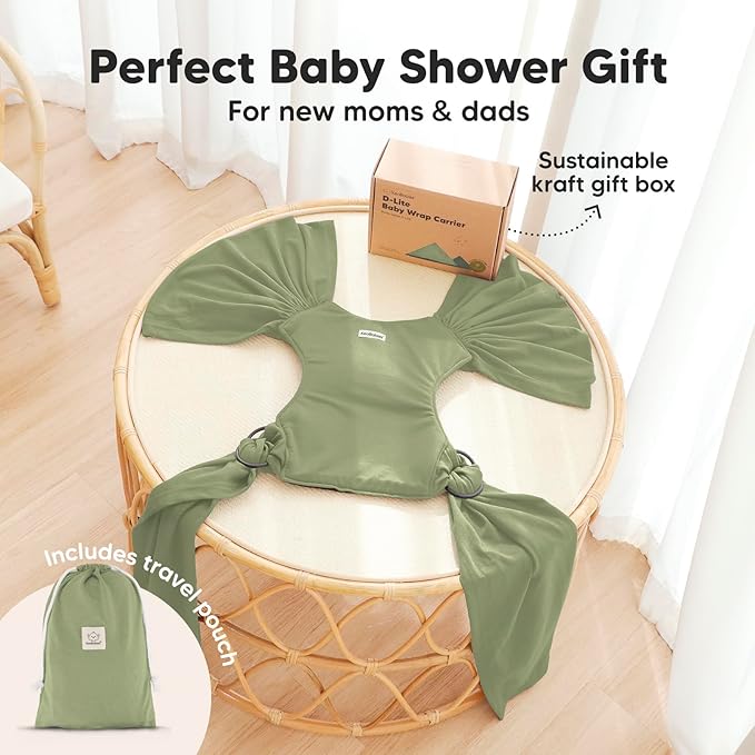 KeaBabies Baby Wrap Carrier Ring Sling - Easy to Wear, Adjustable D-Lite Baby Carrier Newborn to Toddler, Infant Carrying Shirt, Hands Free Bonding, Breathable Fabric Wearing Wrap (Dusty Olive)