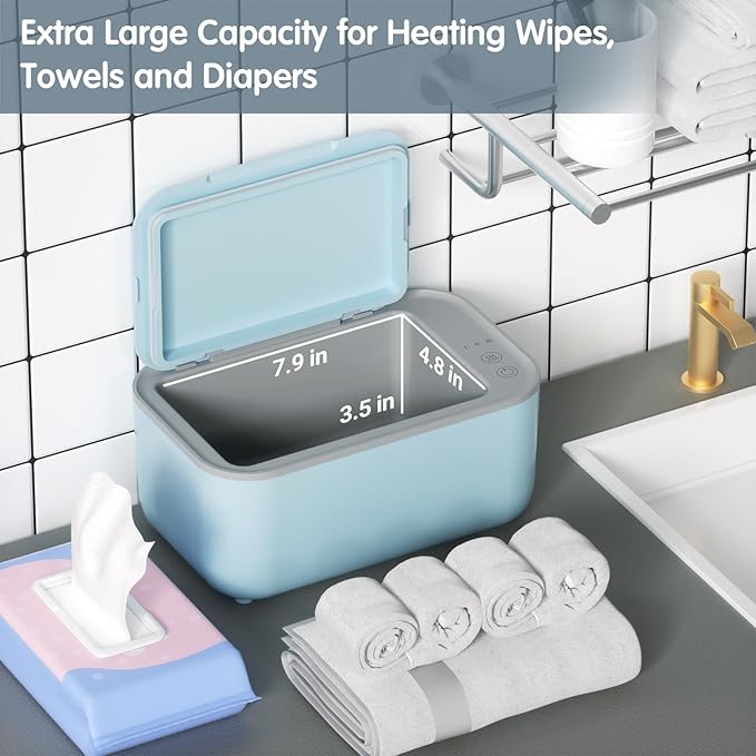 Wipe Warmer for Babies, Adult, Adjustable Temperature, Silent Heating, Large Wipe Holder with Constant Warmth –Blue