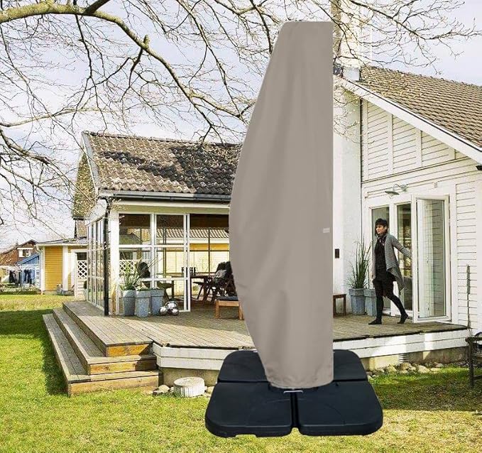 Patio Umbrella Cover for 12FT to 14FT Offset Umbrella, Water Resistant, Curved Cantilever and Straight Pole Parasol Outdoor Umbrellas Cover with Zipper and Rod