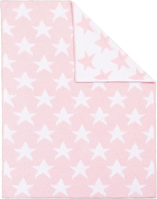 Living Textiles Pink Star Chenille Soft Baby Blanket Reversible Premium Cozy Fabric for Best Comfort - for Infant,Toddler,Newborn,Nursery,Boy,Unisex,Throw,Crib,Stroller,Gift, Pink Star 40x30