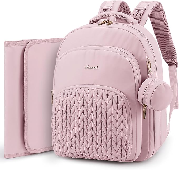 LOVEVOOK Diaper Bag Backpack, Baby Bag with Changing Pad for Mom Dad, Large Waterproof Mommy Bag with Stroller Buckles, Travel Essential with Pacifier Case & Insulated Bottle Pockets, Pink